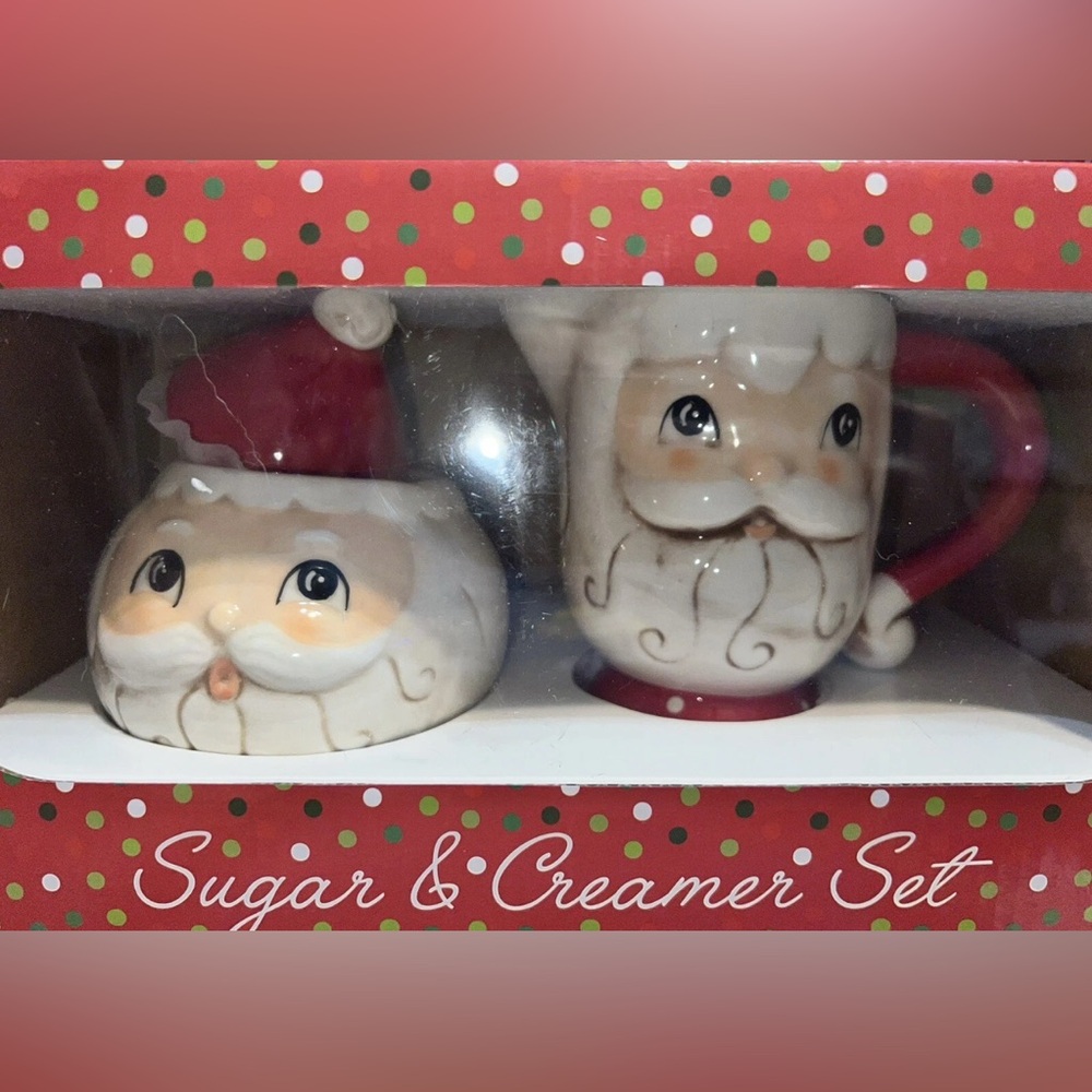 JOHANNA PARKER Christmas Santa Claus Nostalgic Creamer & Sugar Bowl Set NIB
